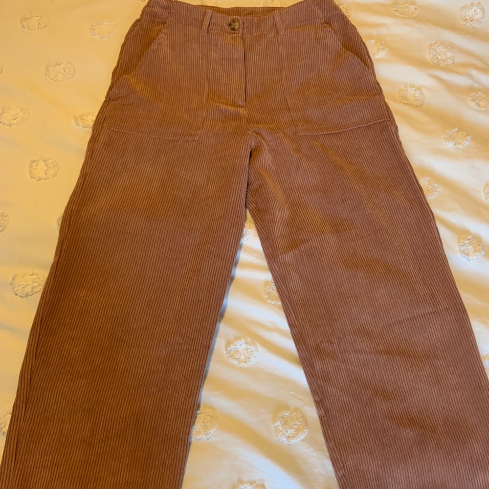 Pink corduroy high waist wide leg pants